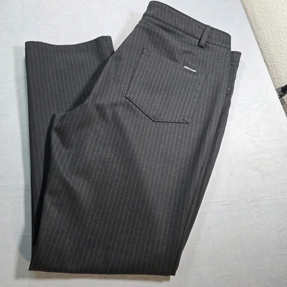 DKNY Jeans Womens XL Pinstripe Trousers‎ Black Straight Leg Workwear Pants